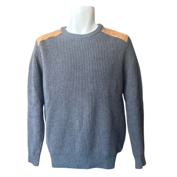J. Crew Woodsmen, Military Style, Ribbed Knit Crew Neck w/ Leather Patches, M? - Picture 1 of 10